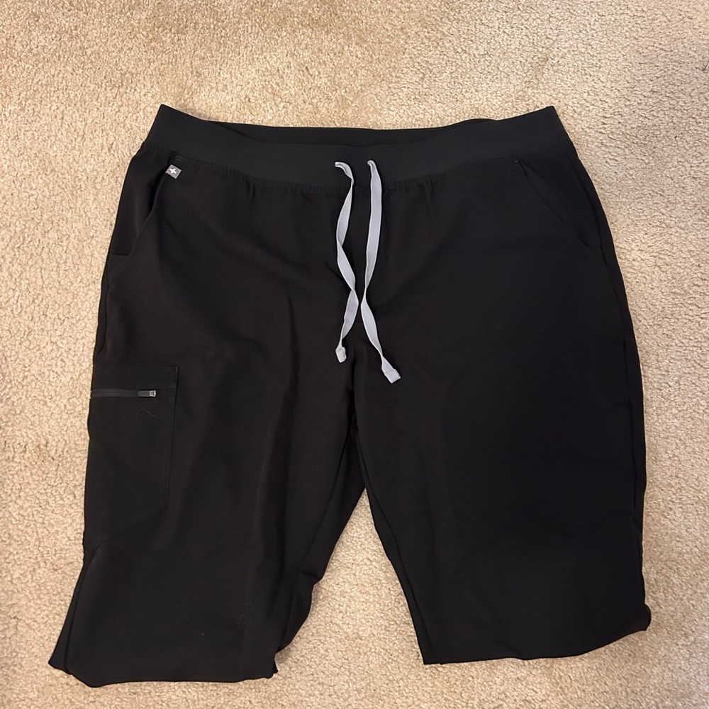 Figs Black Track Pants with Gray Drawstring